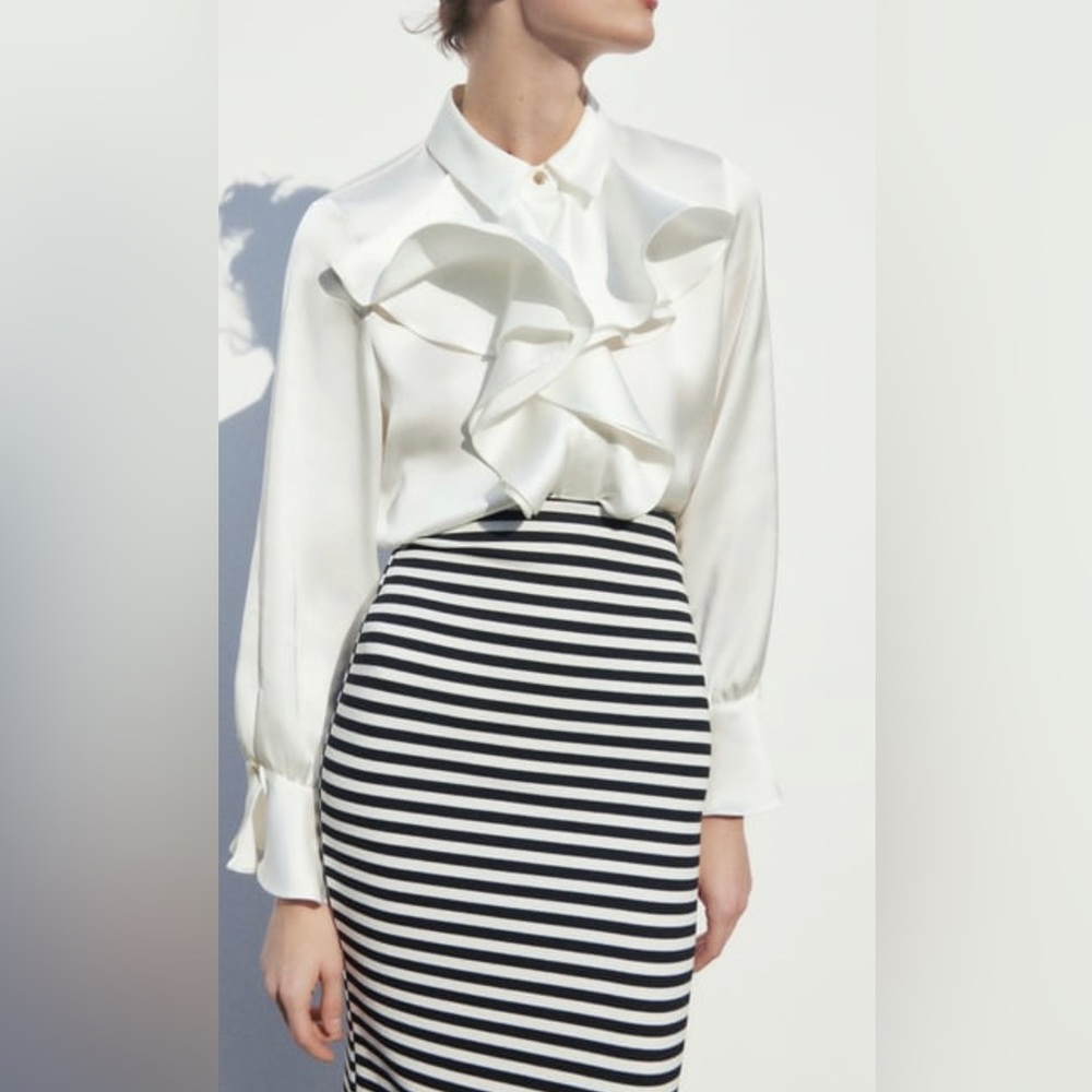 NEW with Tags Zara Ruffled Satin Shirt